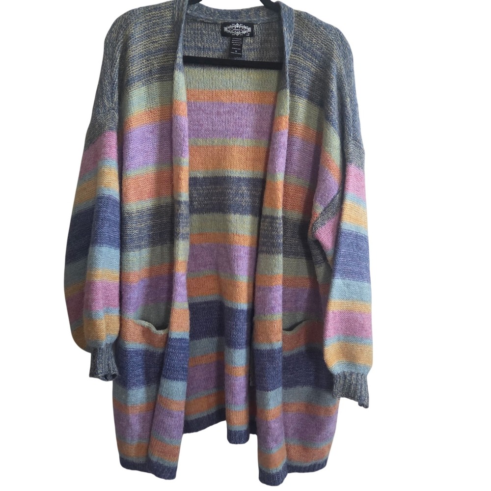 Anthropologie Oliver.O Cardigan Women S Colorful Stripe Mohair Blend Balloon Slv
